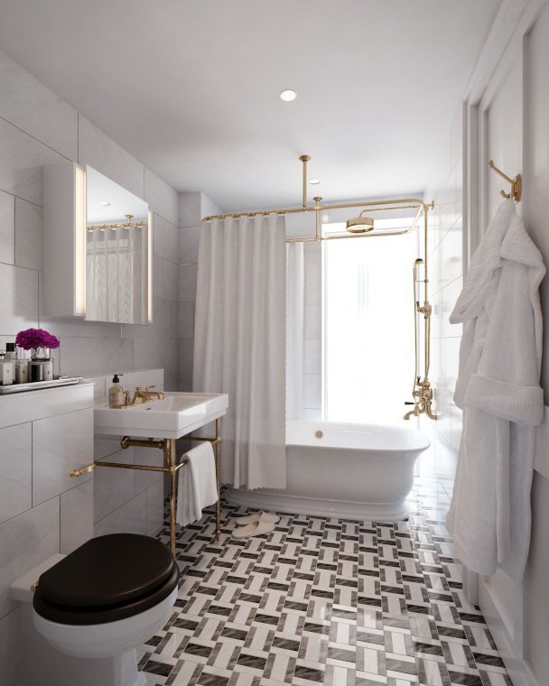 Bathroom are traditional in style