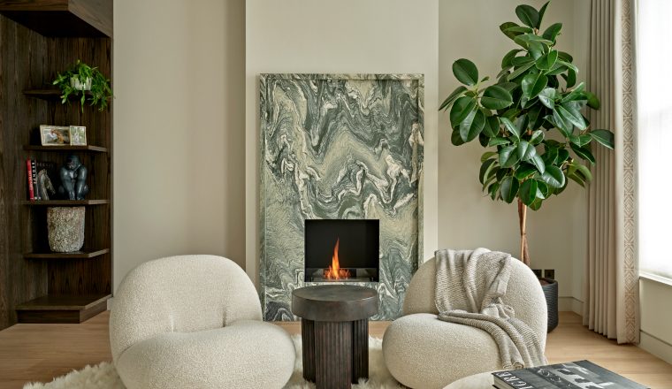 Green fireplace in the living room